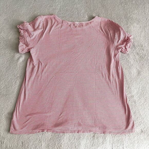Ann Taylor Loft Red and White Striped Cotton Ruffle Sleeve T-Shirt - Picture 3 of 9